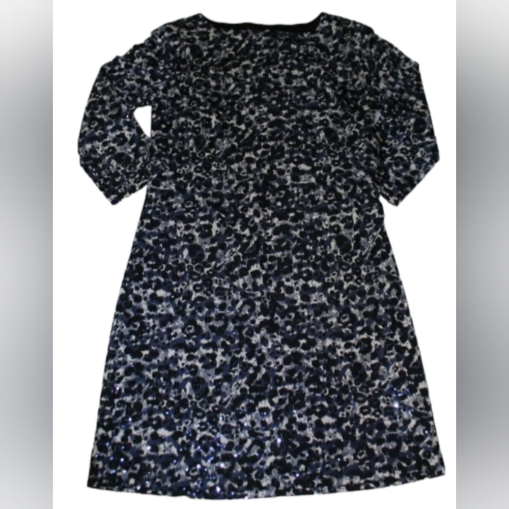 Kris Jenner Sequined Blue and Gray Cheetah Print Long Sleeved Dress Size XXSMALL